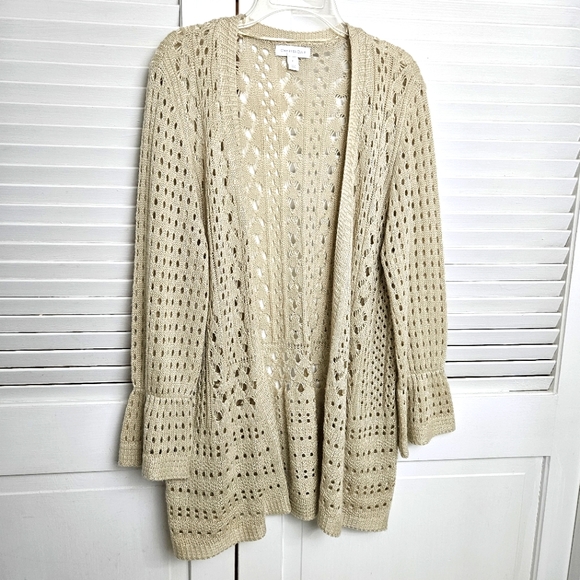 Charter Club Women's Tan Open Knit Cardigan Sweater Size L - Picture 2 of 9